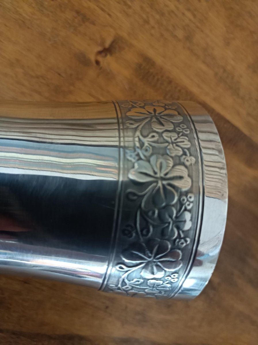 Art Nouveau Timbale By Silversmith Pot Et Cie, Paris, Solid Silver, Minerva -photo-2