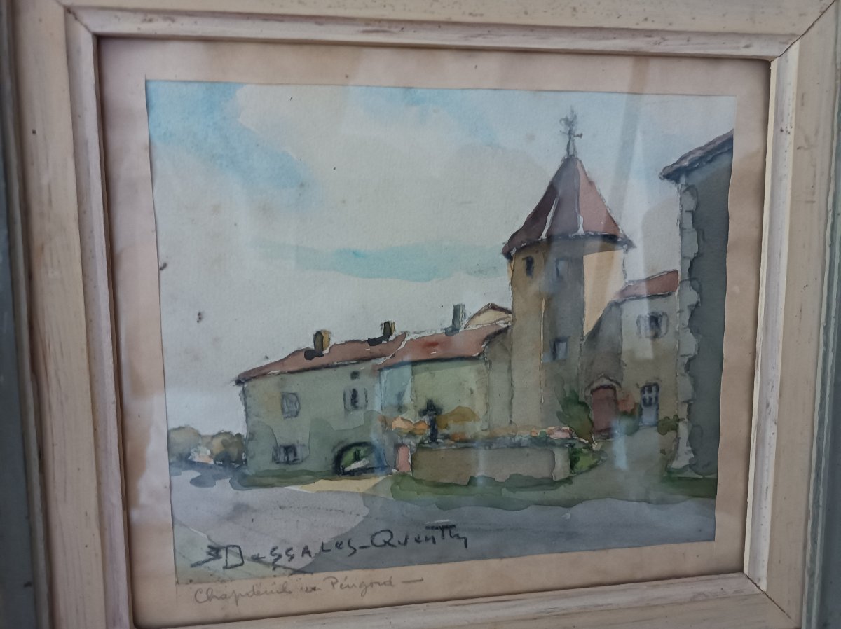 Robert Dessales-Quentin (1885-1958)  aquarelle Chapdeuil en Périgord