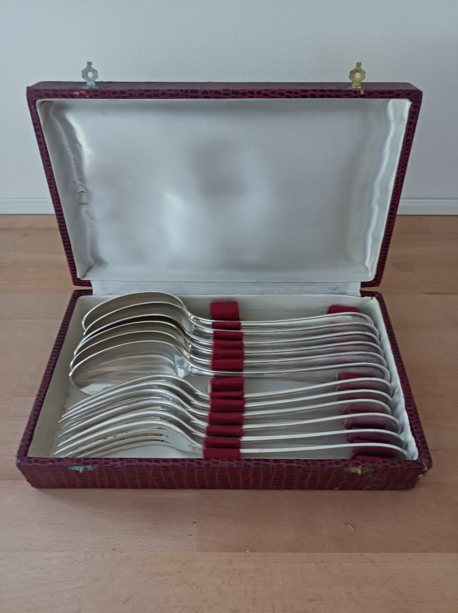 6  Grands Couverts pour la  Marine Nationale En Métal  Christalba  par  Cristofle 1930