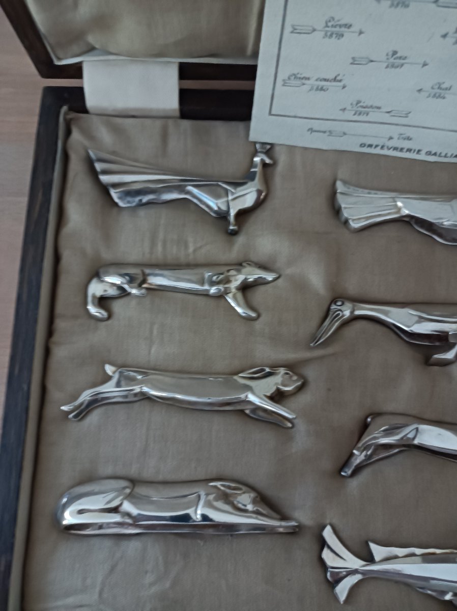 Marcel Sandoz For Christofle Gallia: 12 Animal-shaped Silver-plated Metal Knife Rests, Circa 1930-photo-2