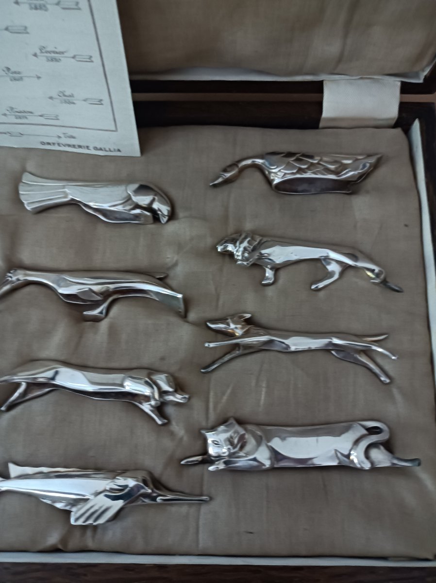 Marcel Sandoz For Christofle Gallia: 12 Animal-shaped Silver-plated Metal Knife Rests, Circa 1930-photo-3