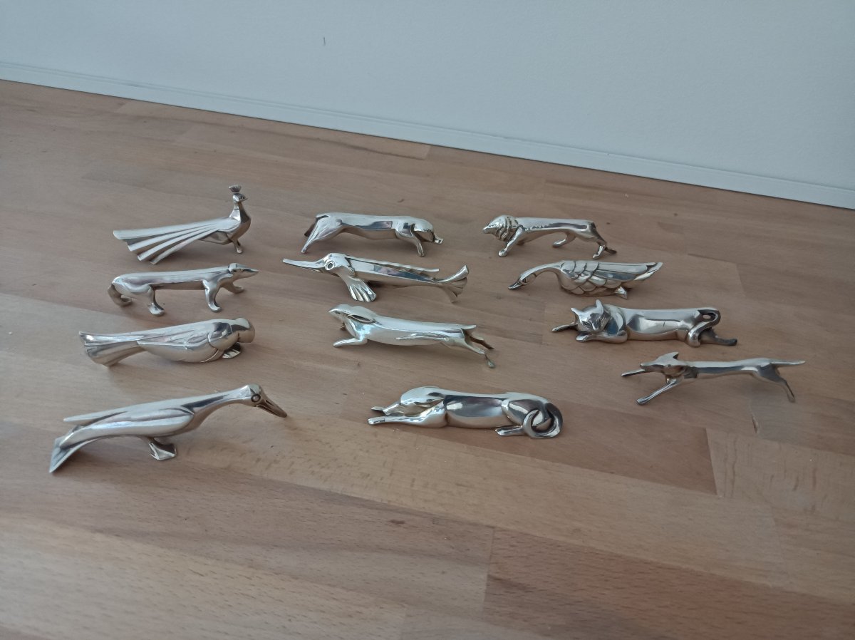 Marcel Sandoz For Christofle Gallia: 12 Animal-shaped Silver-plated Metal Knife Rests, Circa 1930-photo-4