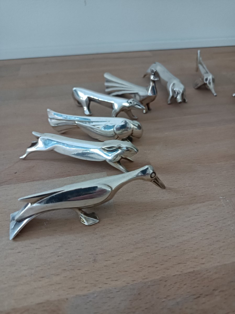 Marcel Sandoz For Christofle Gallia: 12 Animal-shaped Silver-plated Metal Knife Rests, Circa 1930-photo-2