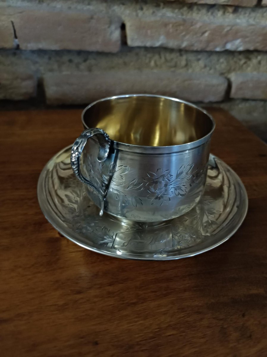 Art Nouveau Vermeil Solid Silver Hot Chocolate Cup By Silversmith Victor Boivin, Paris 