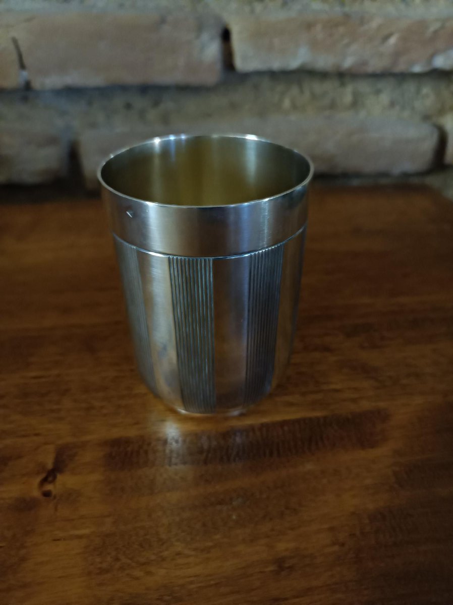 Art Deco Timbale, Solid Silver Vermeil, Minerva, Modern Silver Smithing Workshop, Paris -photo-4