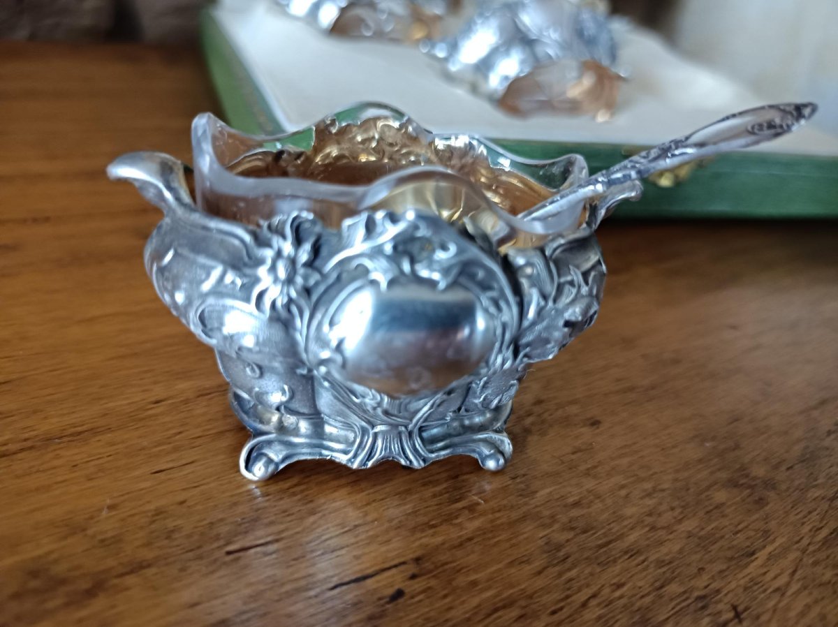 Set Of 4 Salt Cellars And Their Solid Silver Scoops – Louis Coignet, 19th Arrondissement, Paris -photo-2