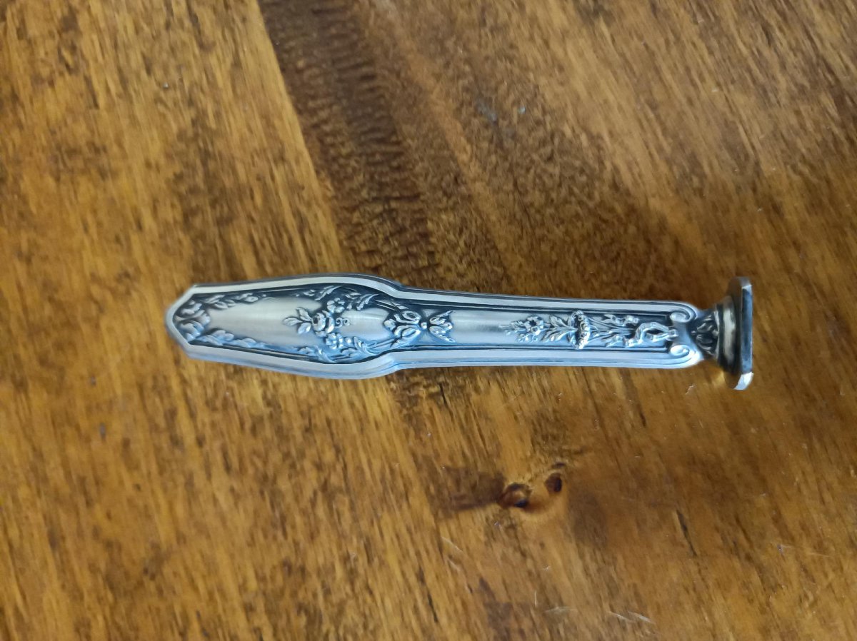 Cachet Sceau Argent Massif Poinçon Feuillage Art Nouveau 19e-photo-2