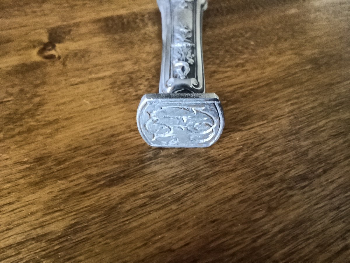 Cachet Sceau Argent Massif Poinçon Feuillage Art Nouveau 19e-photo-2