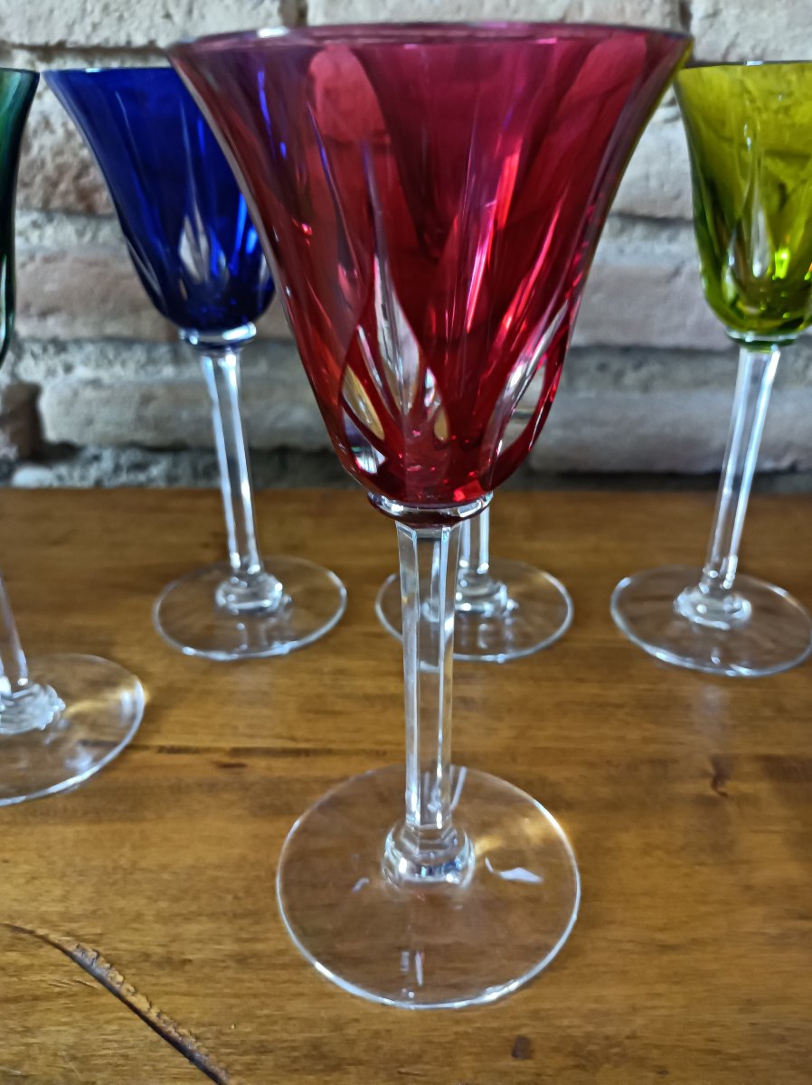 Saint Louis: 6 verres en cristal de couleur ,”Roemer” modele Cerdagne-photo-1