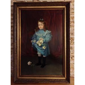 Robert Gignoux (1872 – 1906)   Jeune Fille Au Bouquet  Huile Sur Toile  Signée Et Datée 1897