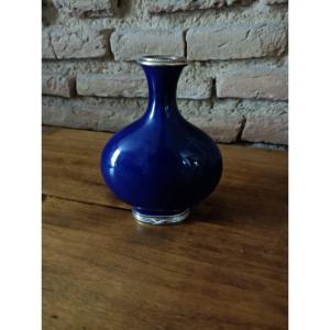 Vase Gourde En Porcelaine Bleue De Sèvres Paul Milet Monture En Vermeil poinçon minerve