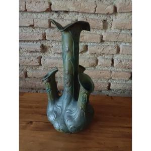 Vase Tulipier En Régule Art-nouveau 