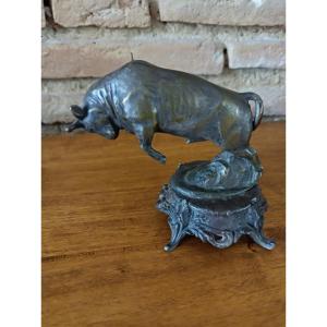 Rearing Bull Bronze Animal Signed C.charles
