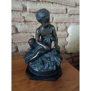 Pigalle Young Girl With A Nest Bronze 19th Century
