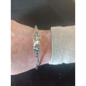 Bracelet ginko signé Paul Dumont époque art nouveau perle et argent circa 1910