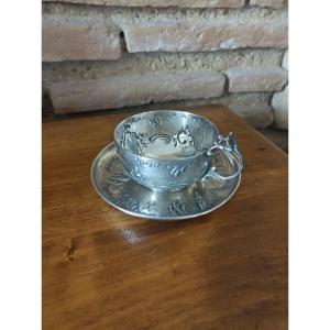 Tasse à chocolat en argent massif Art Nouveau orfèvre Tallois Paris XIXe siecle