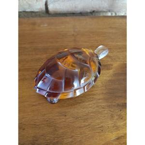 Lalique France Tortue en cristal clair et ambre modèle Caroline
