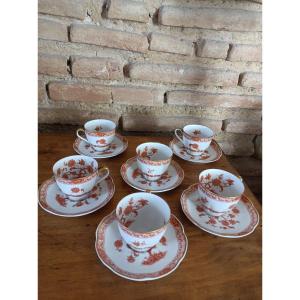 Limoges Haviland six tasses à café en porcelaine modèle arbre de vie corail.