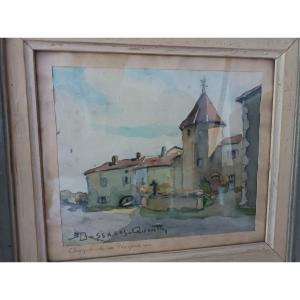 Robert Dessales-Quentin (1885-1958) aquarelle Chapdeuil en Périgord