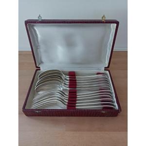 6 Large Metal Cutlery Sets For The French Navy, "christalba" By Cristofle, 1930