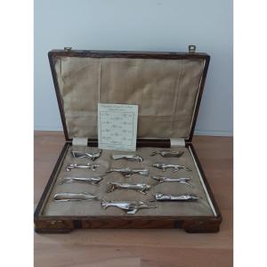 Marcel Sandoz pour Christofle Gallia 12 porte-couteaux art deco animaliers circa 1930