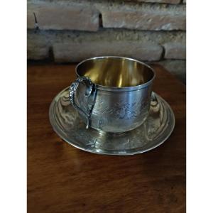 Art Nouveau Vermeil Solid Silver Hot Chocolate Cup By Silversmith Victor Boivin, Paris