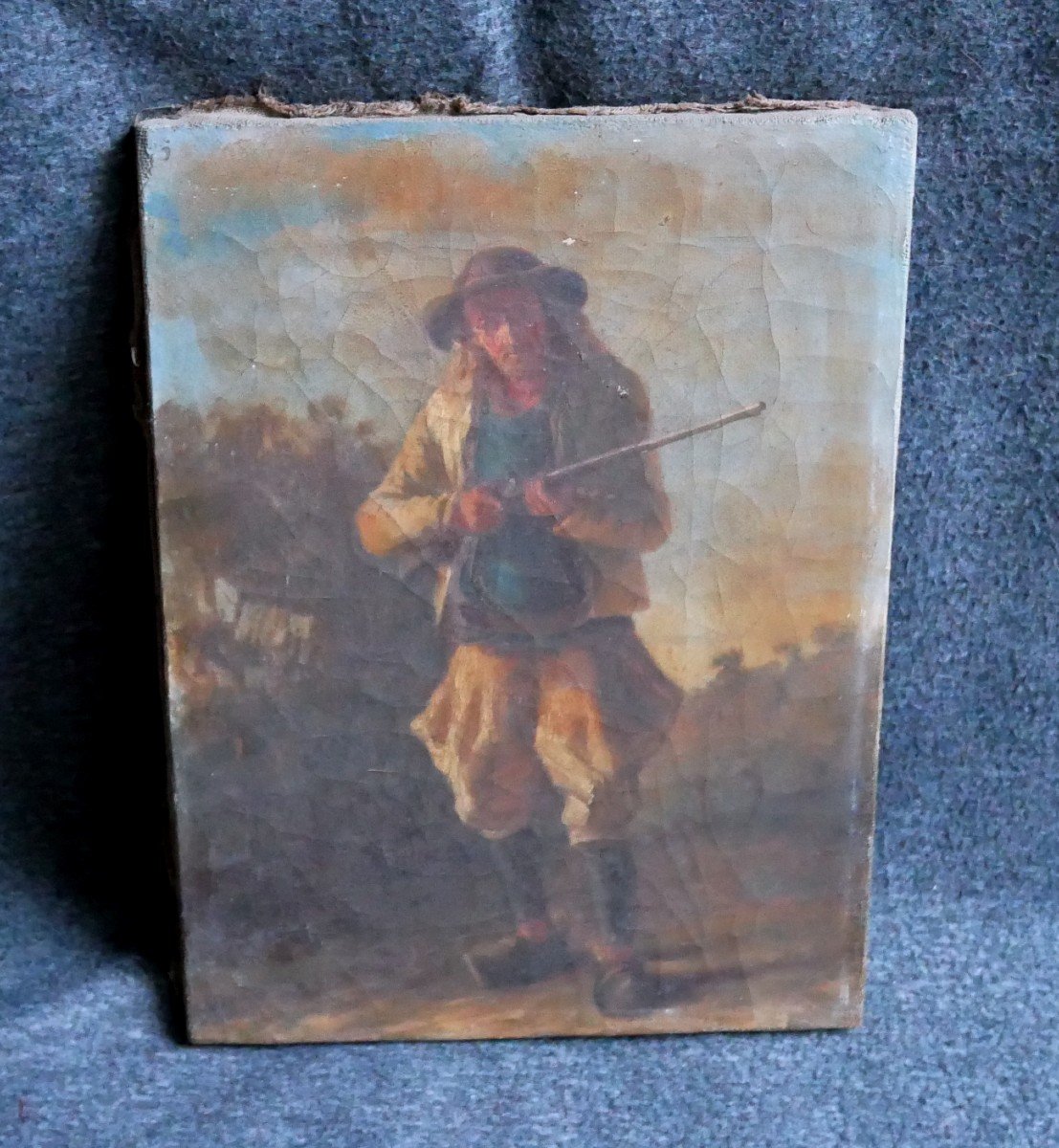 Huile Sur Toile, Portrait d'Un Chouan, chasseur, Signé, Bragou-bras, Bretagne, XIXème