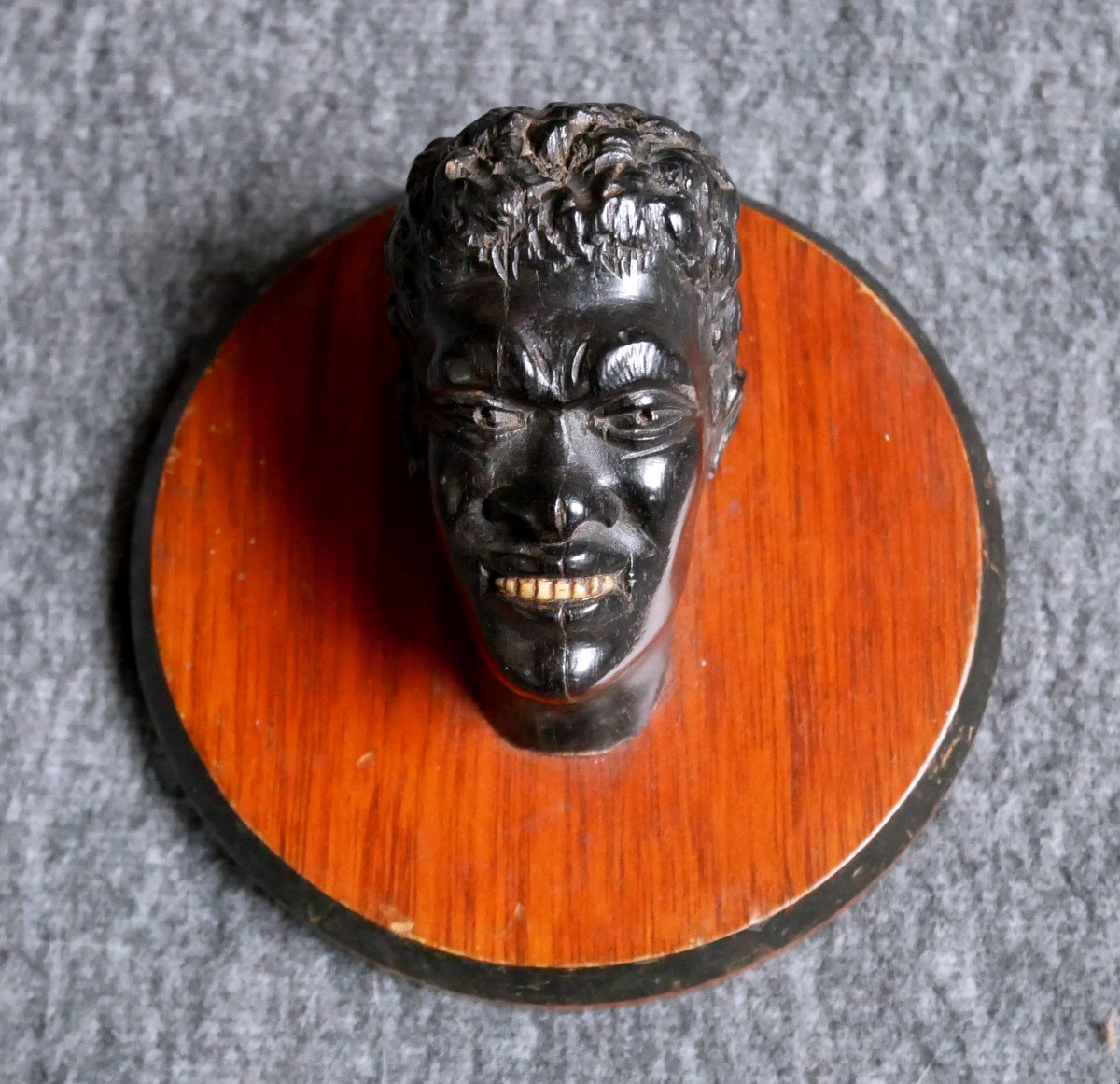African Head In Carved Ebony, Sailor Work, XIXth Century