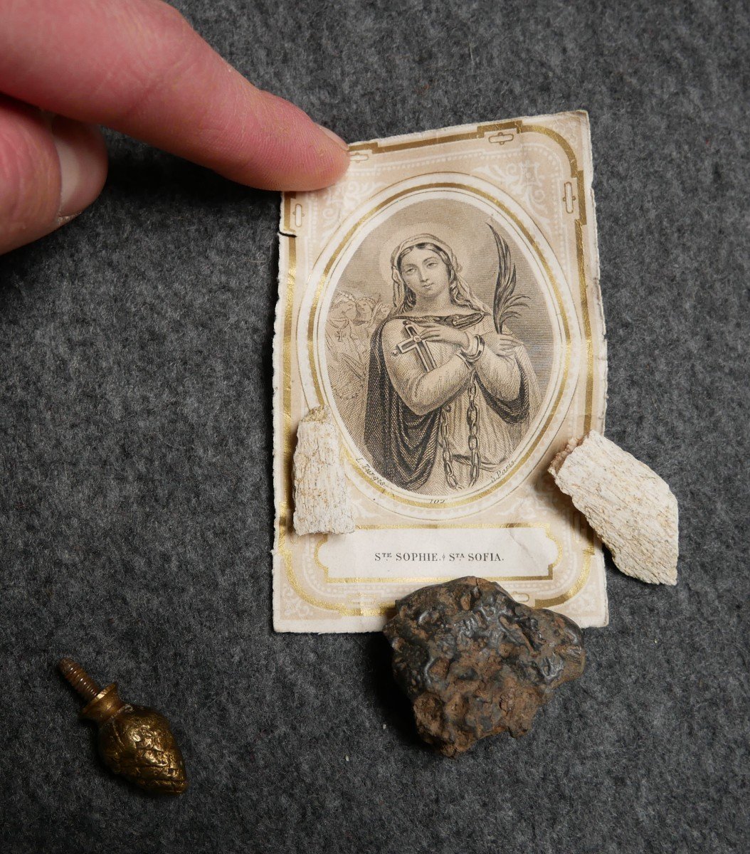 Reliquary Medallion In Bronze And Pietra Dura, Saint Sophia, Antique Decor, XIXth Century-photo-2
