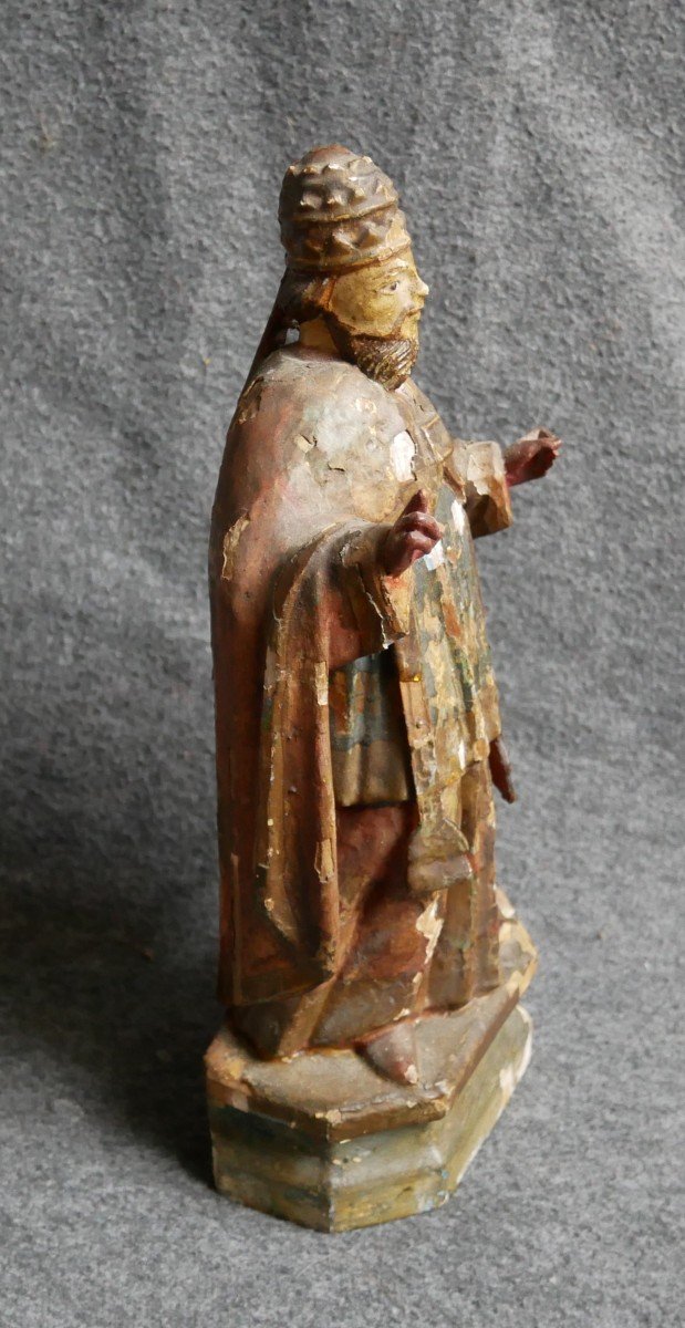 Saint Cornély, Statue En Bois Sculpté Polychrome, XVIIIème Siècle-photo-2
