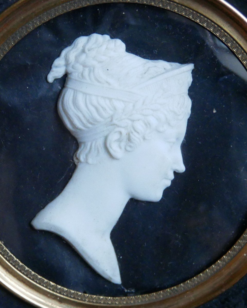 Empress Joséphine, Miniature Profile In Porcelain Biscuit, Empire, Restoration, 19th Century-photo-2