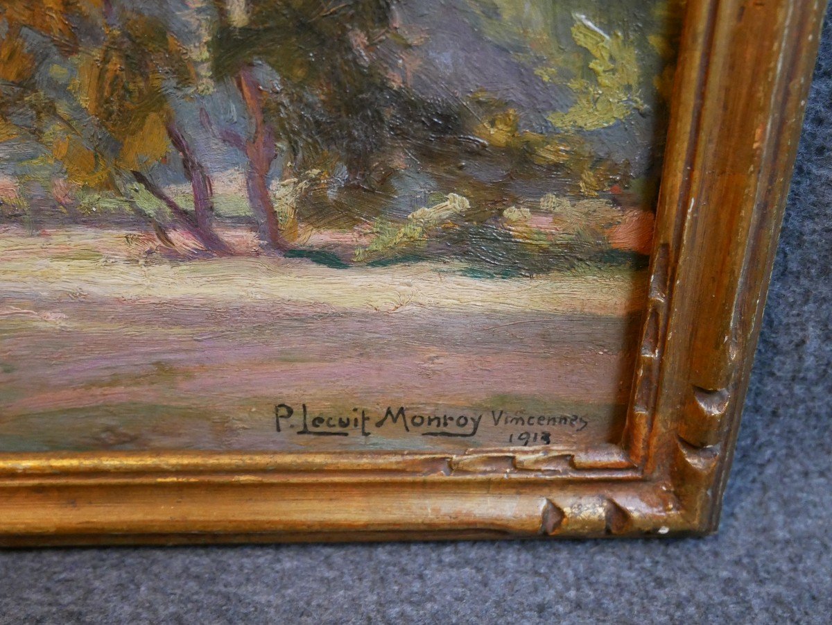 Paul Lecuit Monroy, Bois De Vincennes 1913, Oil On Cardboard Signed-photo-2