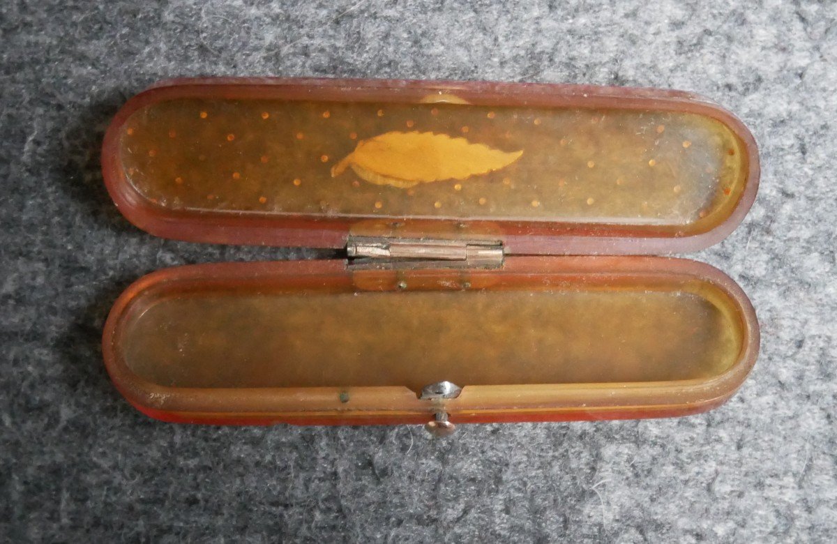 Fly Box In Gold Stitched Tortoiseshell, Decorated With A Leaf, 18th Century-photo-4