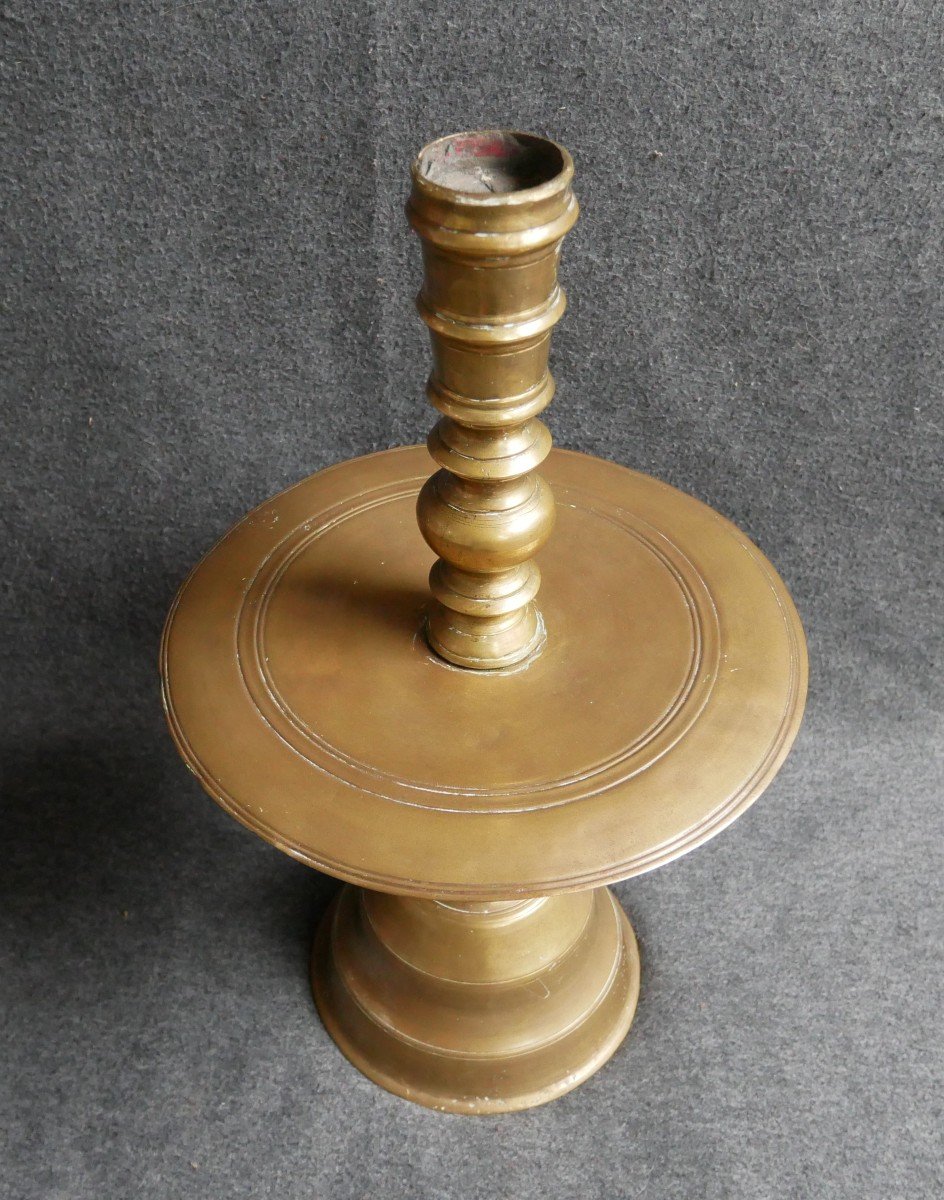 Disc Candlestick, Dutch Bronze Candlestick, 42cm, 17th Century-photo-3