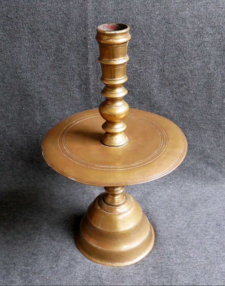 Disc Candlestick, Dutch Bronze Candlestick, 42cm, 17th Century