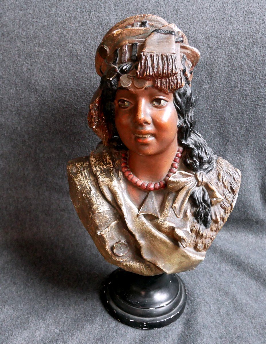 Buste d'Orientale En Plâtre Polychrome, Femme à l'Orientale, 1920