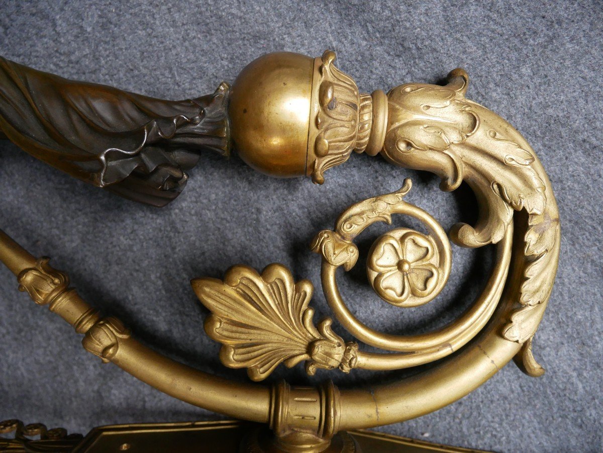 Importante Torchère Empire En Bronze doré à Deux Patines, Victoire Ailée, Thomire, XIXème-photo-4