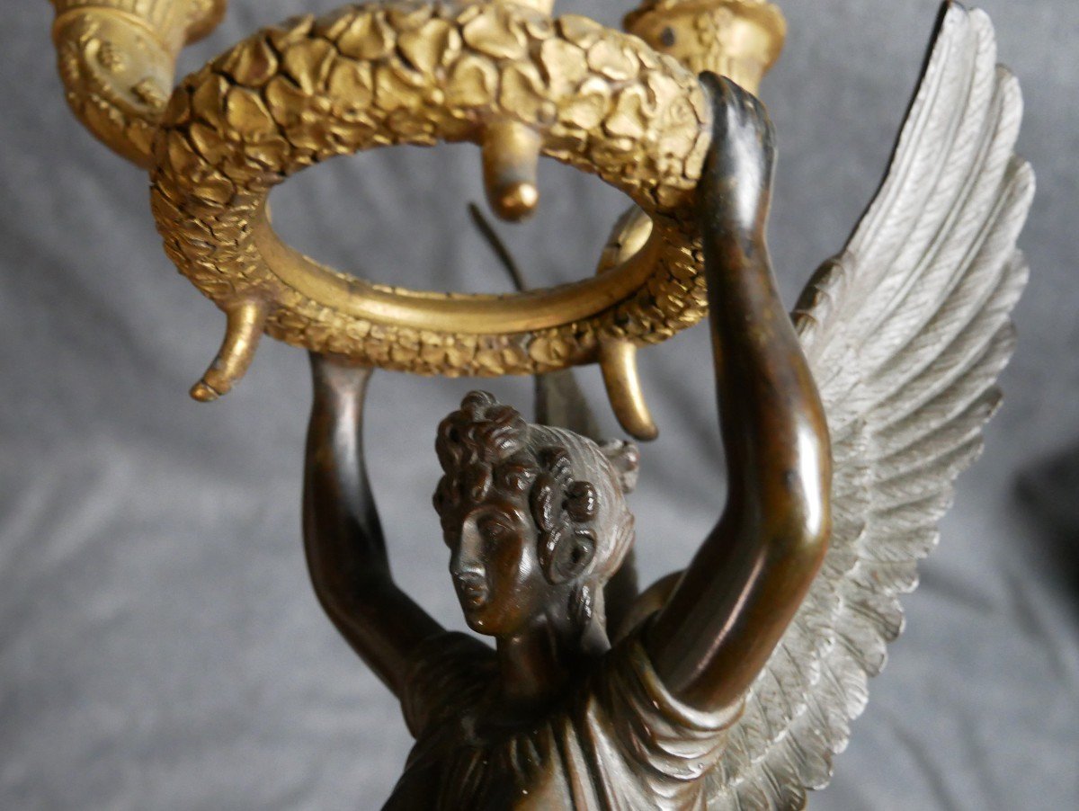 Importante Torchère Empire En Bronze doré à Deux Patines, Victoire Ailée, Thomire, XIXème-photo-6