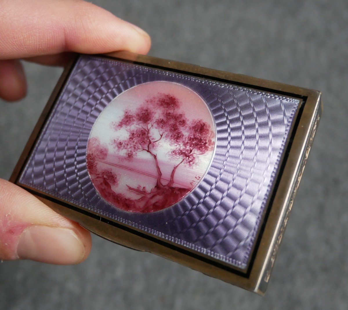 Box, Snuff Box In Enameled Silver Decorated With A Lake Landscape, 1900-photo-3