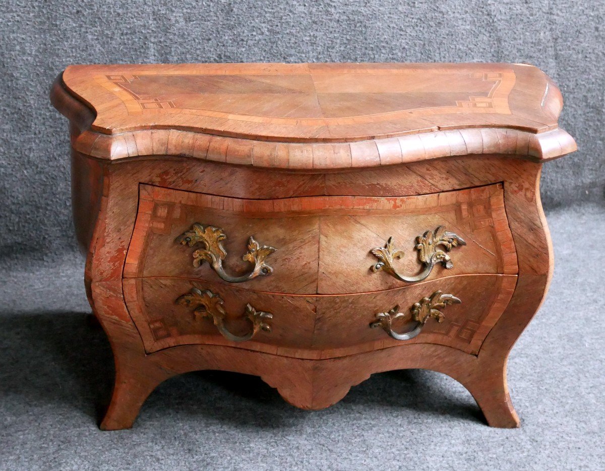 Miniature Commode In Wood And Wood Veneer, Louis XV Style, Master Work, 19th Century