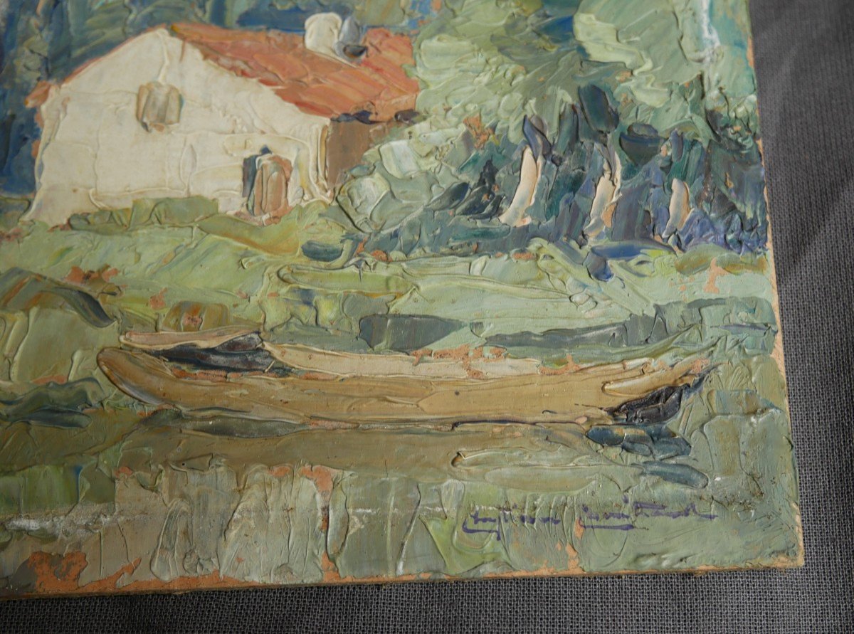 Christian Couillaud, Marais Poitevin, Huile Sur Carton, Signée, XXème-photo-3