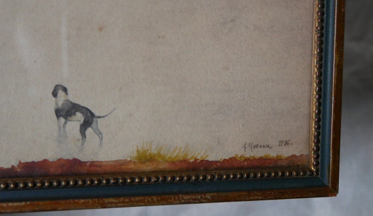 Hunting Scene, Deer, Equipe, Hunting, Hallali, Watercolor On Paper, 1936-photo-2
