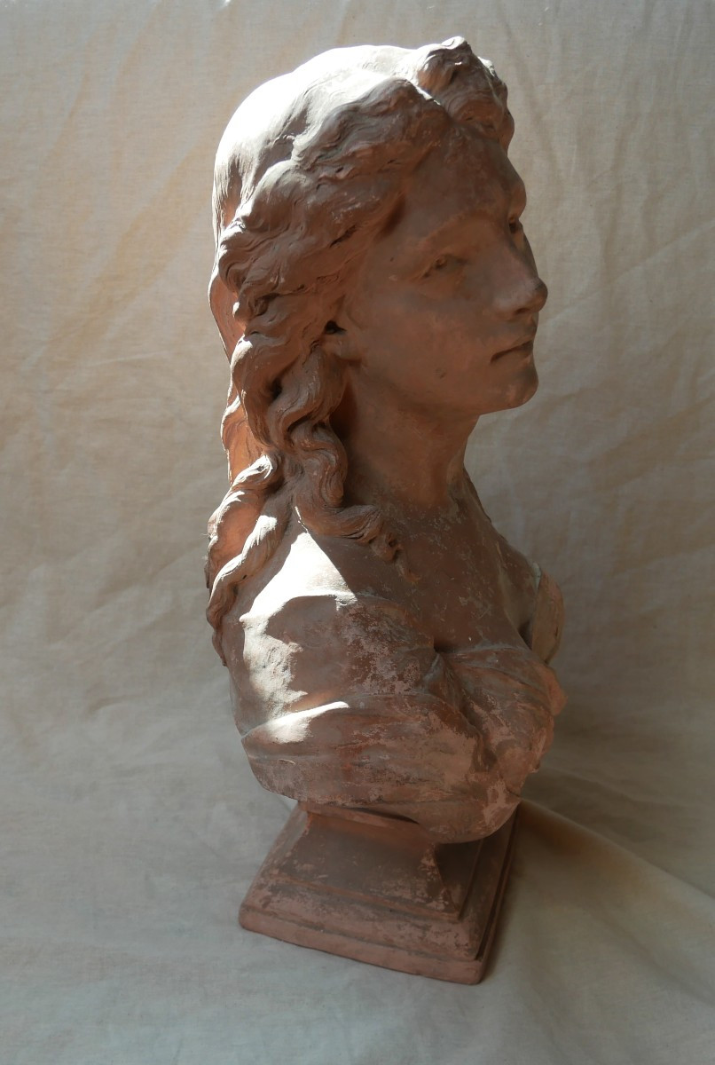 Eugène Tanchette, Buste De Femme En Terre Cuite, XIXème siècle-photo-3