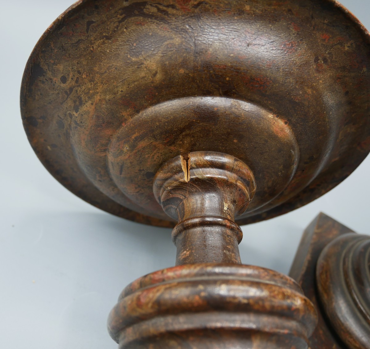 Pair Of Painted Wooden Cassolettes, Faux Marble, 19th Century-photo-1