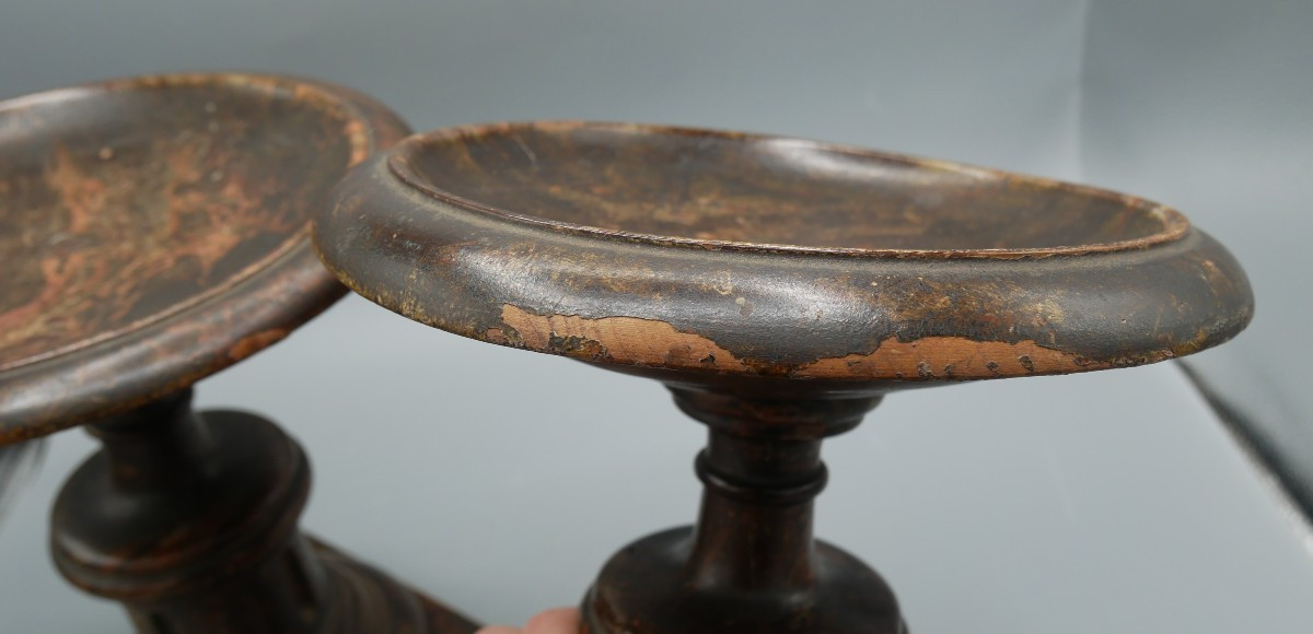 Pair Of Painted Wooden Cassolettes, Faux Marble, 19th Century-photo-2