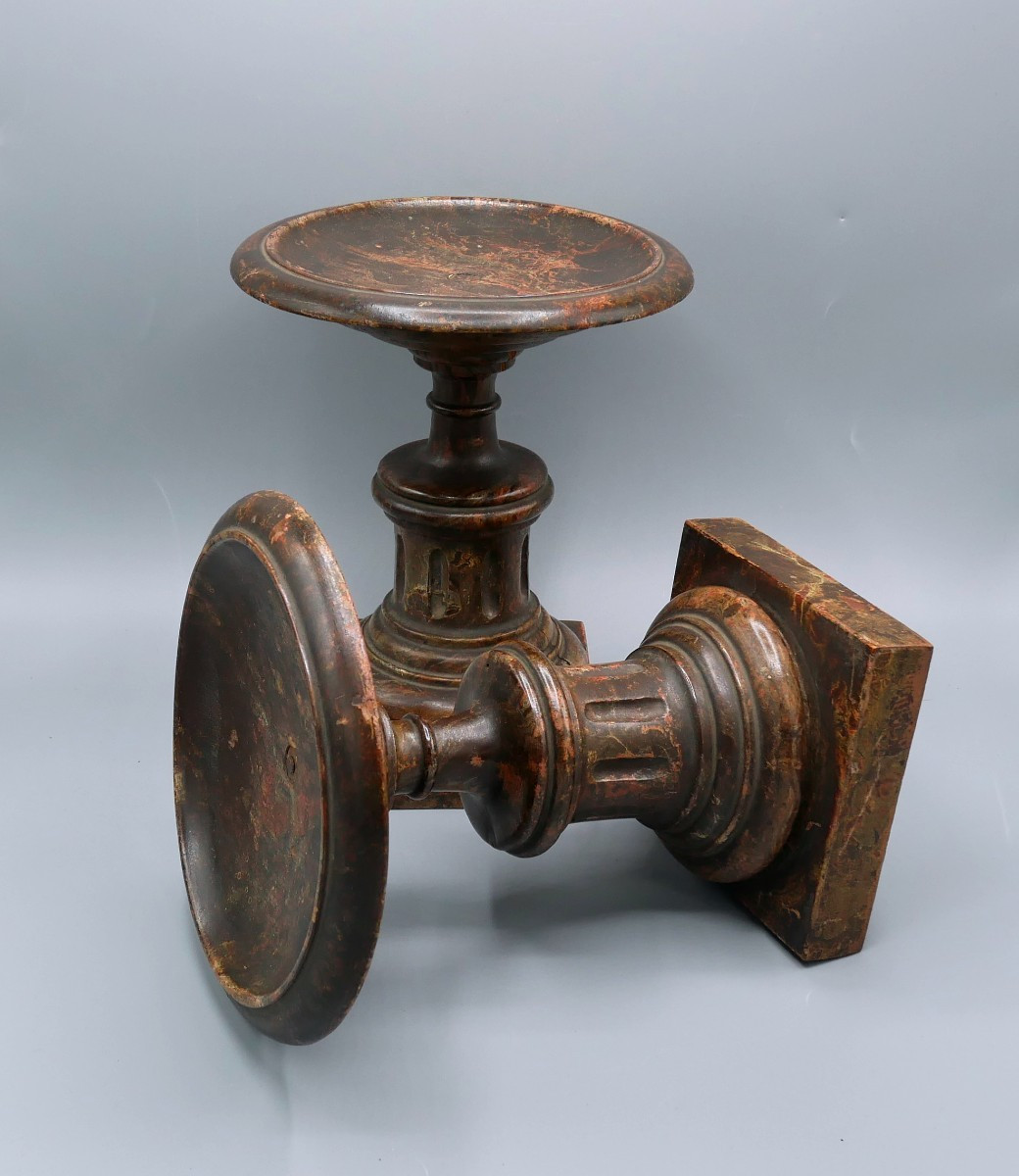 Pair Of Painted Wooden Cassolettes, Faux Marble, 19th Century