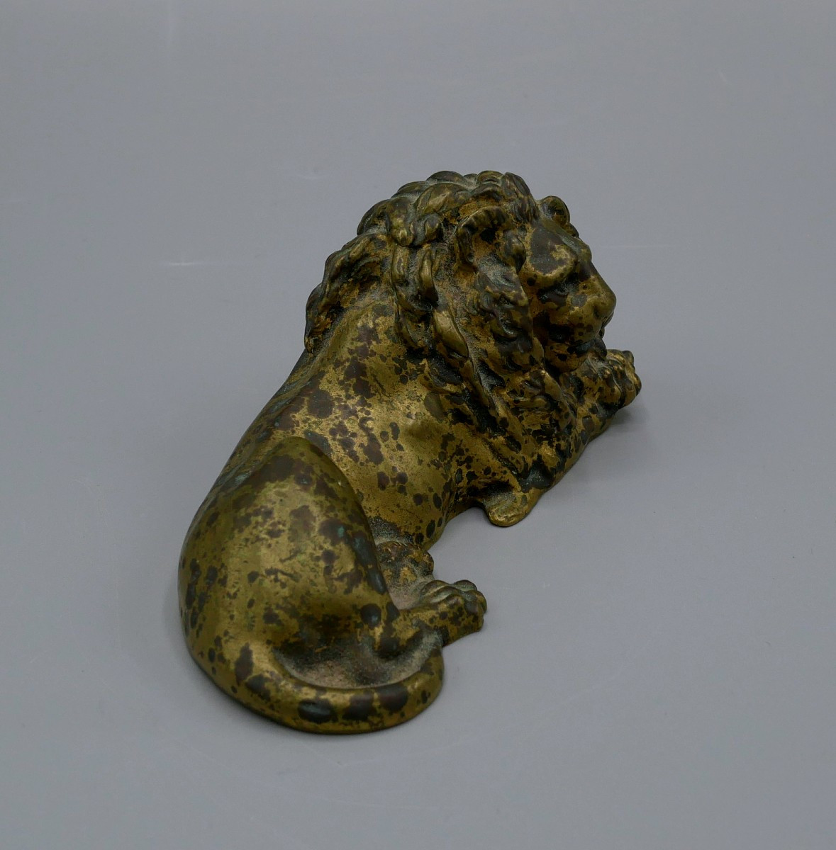 Reclining Lion In Gilded Bronze, Empire, 19th Century-photo-2