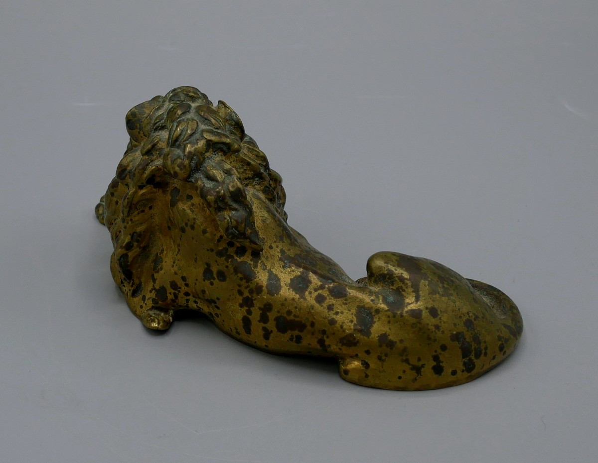 Reclining Lion In Gilded Bronze, Empire, 19th Century-photo-3