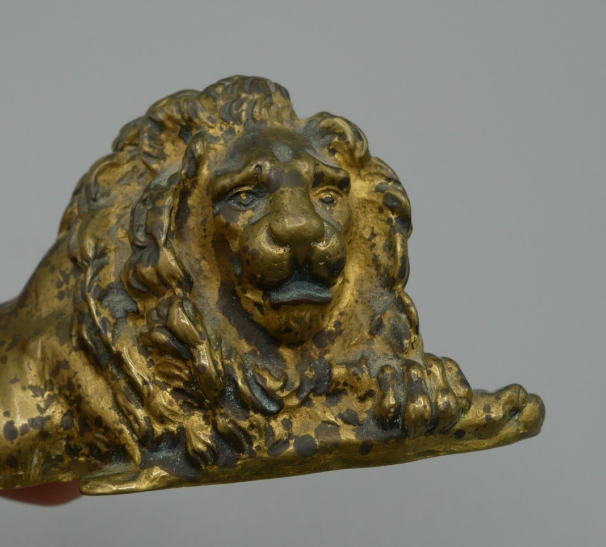 Reclining Lion In Gilded Bronze, Empire, 19th Century-photo-3