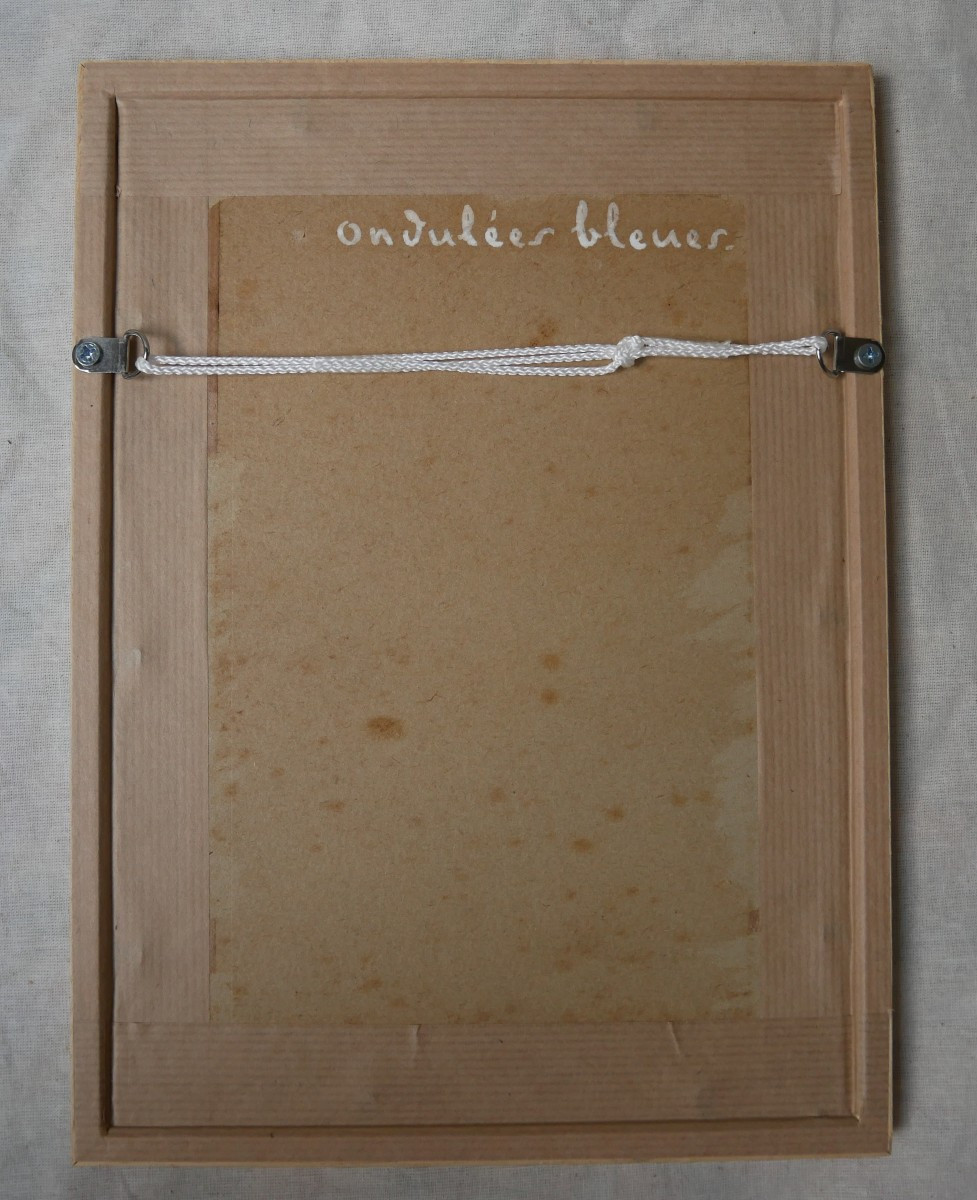 Narzul, Perruches Ondulées Bleues, Gouache et gravure sur métal, signé, XXème siècle-photo-4